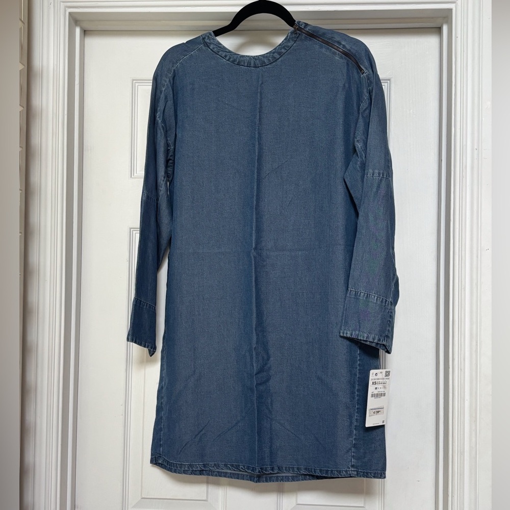 Zara Women's Blue Denim Long Sleeve Dress